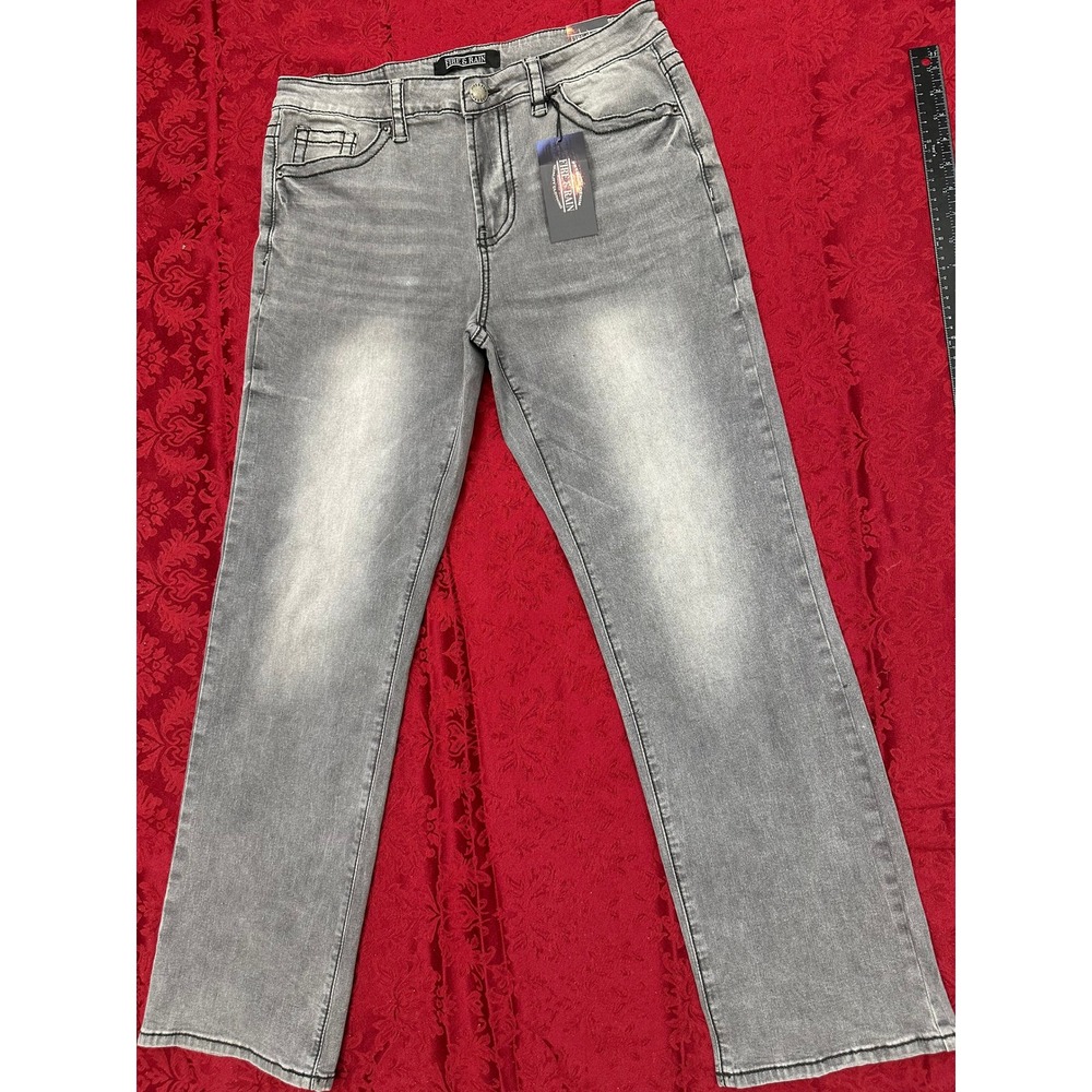 Fire & Rain Mens Gray Embroidered Cross Straight Leg Jeans 34x32 Y2K-Inspired